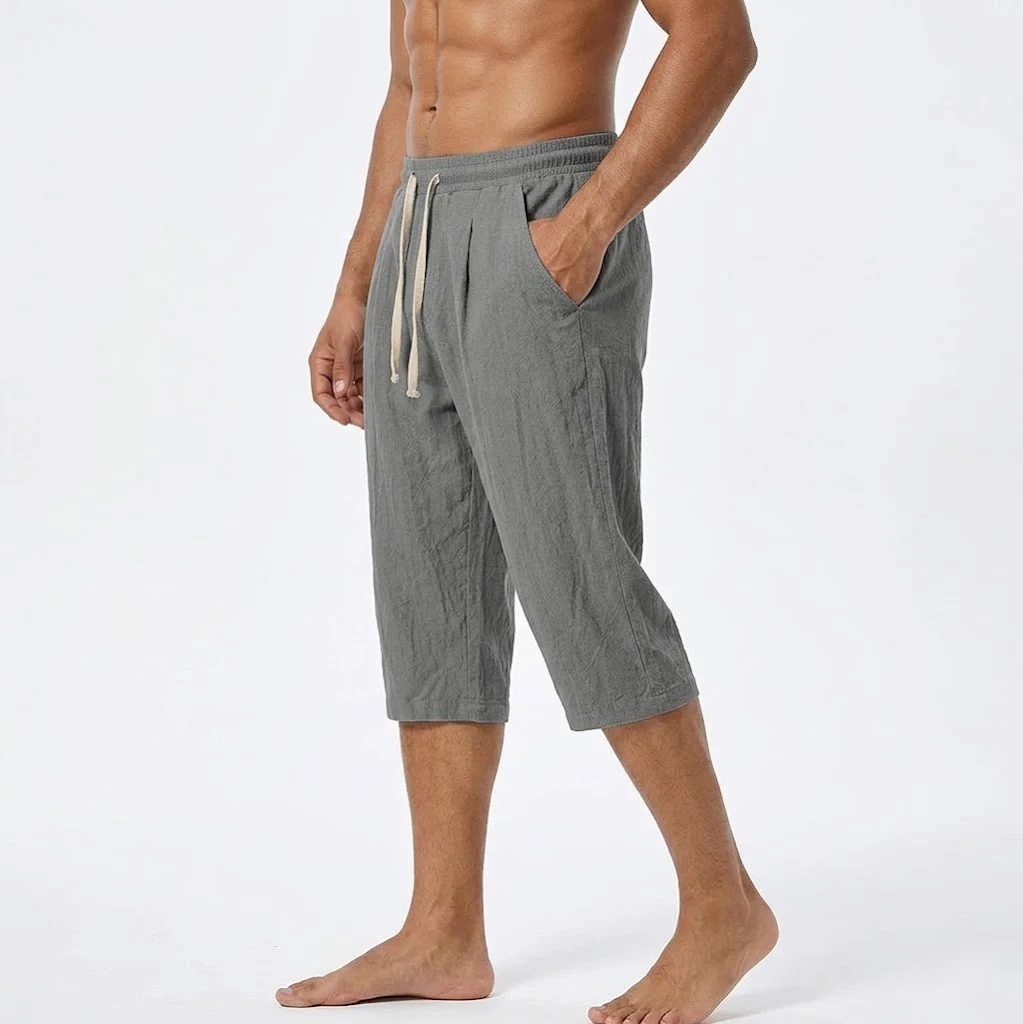 summer Men's Linen shorts pants Solid Color Casual Pants for Men Sport Breathable Baggy Pant Beach Lightweight Cotton Trousers