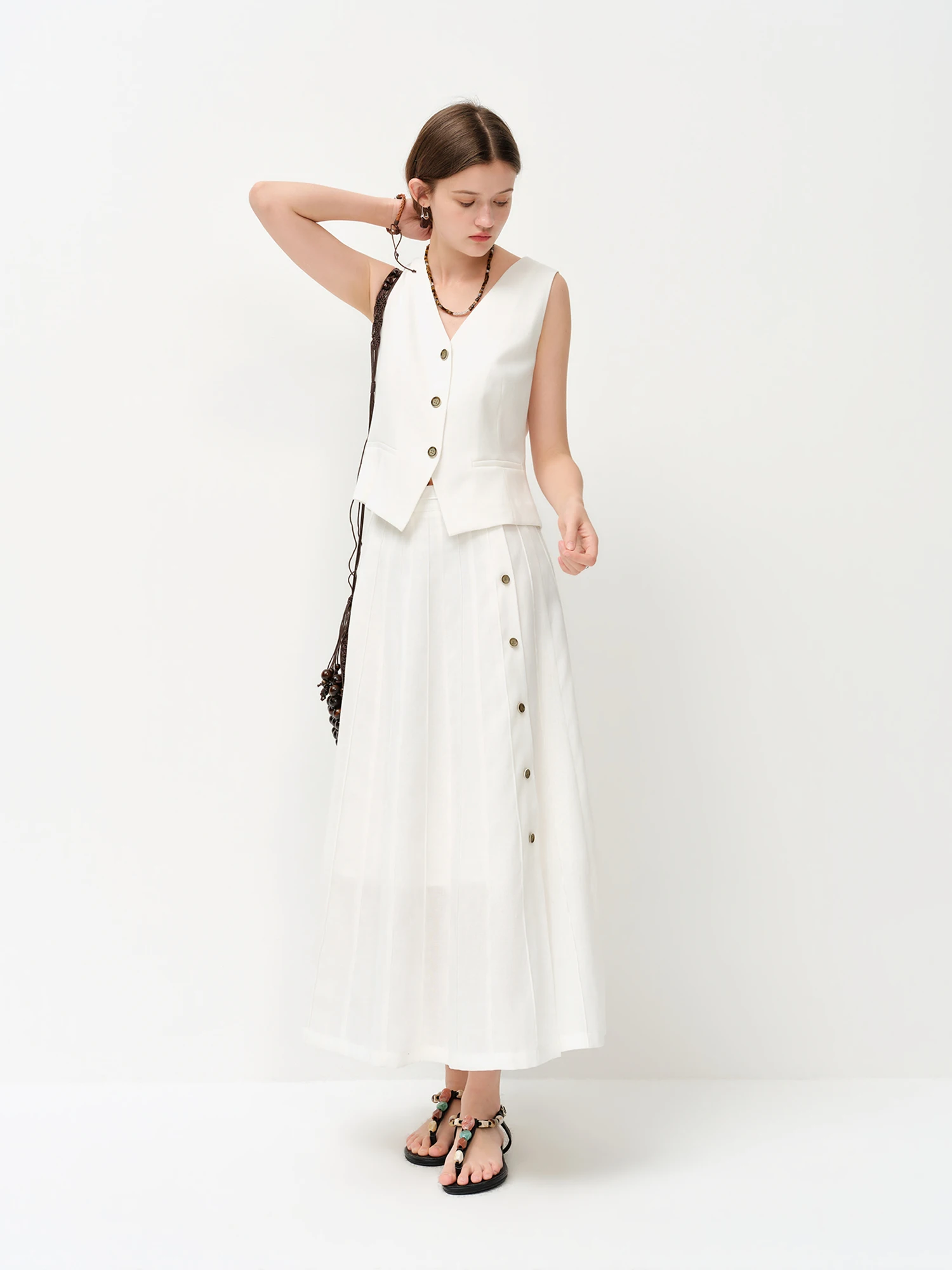 FSLE Old Money Style V-neck Vest for Women Summer 2026 New Style Hemp Skirt Sets Vintage Streetwear Simple