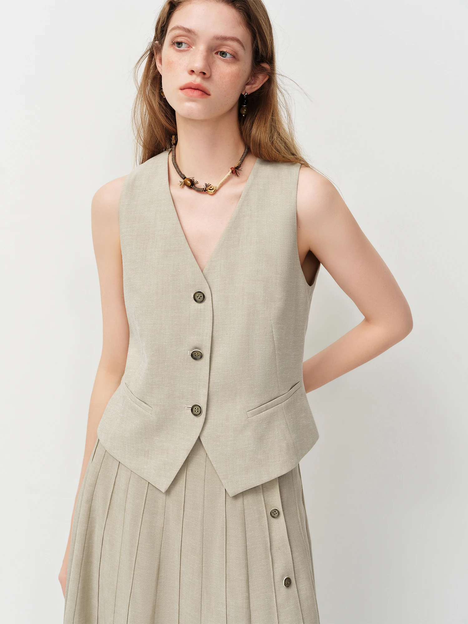FSLE Old Money Style V-neck Vest for Women Summer 2026 New Style Hemp Skirt Sets Vintage Streetwear Simple