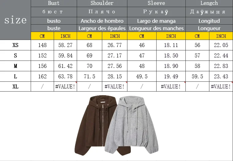Women Fashion Loose Drawstring Zipper Hooded Jacket Female High Street Casual Long-Sleeved Solid Pockets Jacket