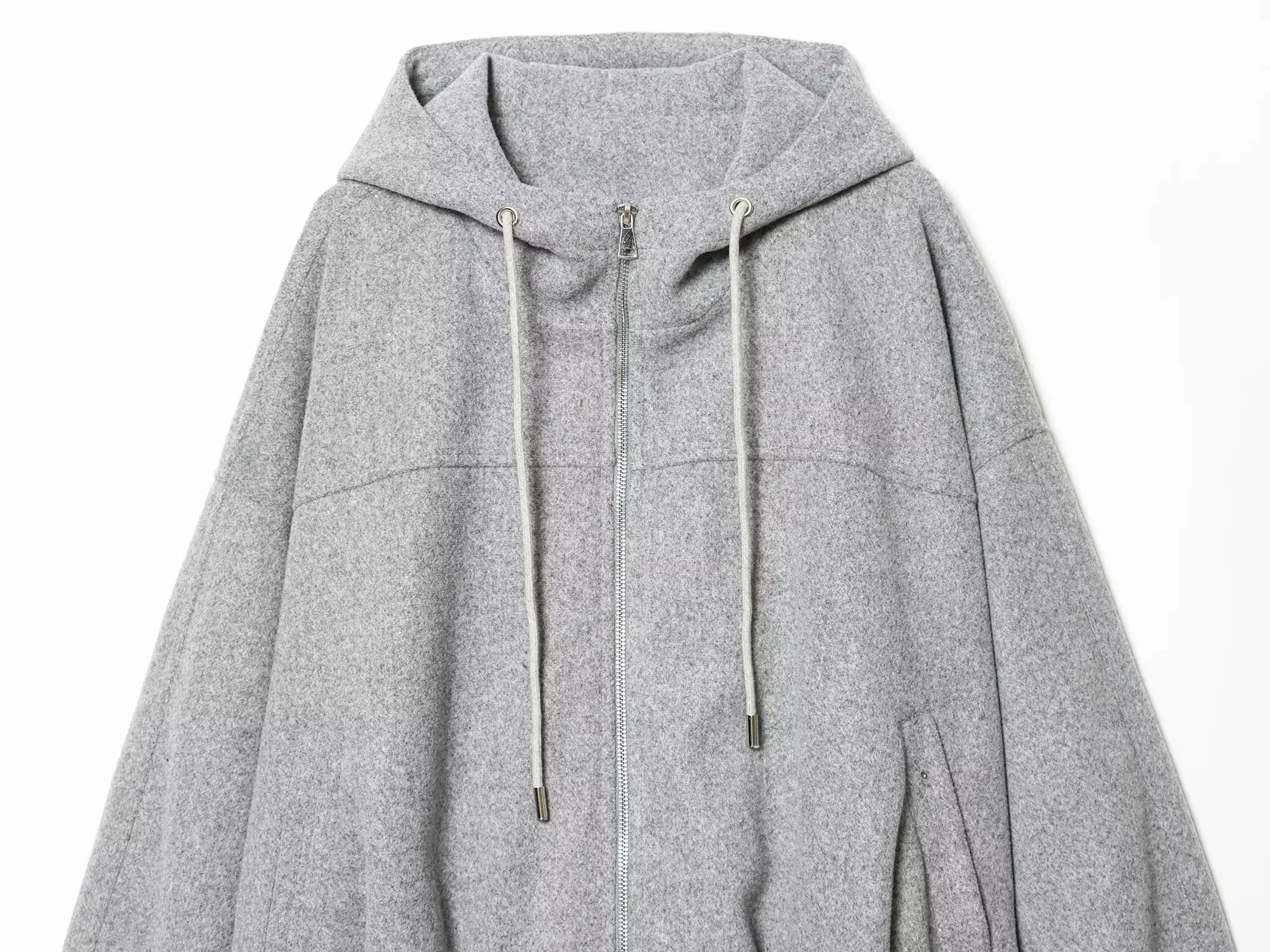 Women Fashion Loose Drawstring Zipper Hooded Jacket Female High Street Casual Long-Sleeved Solid Pockets Jacket