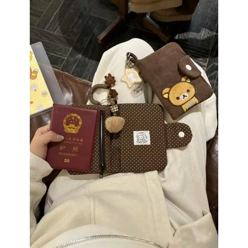 New Original Embroidered Cartoon Bear Passport Bag Versatile Large-capacity Document Storage Bag Portable Travel Cute Coin Purse