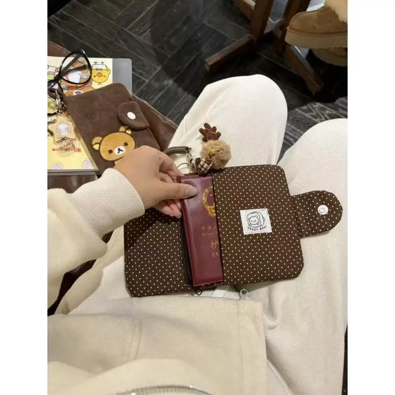 New Original Embroidered Cartoon Bear Passport Bag Versatile Large-capacity Document Storage Bag Portable Travel Cute Coin Purse