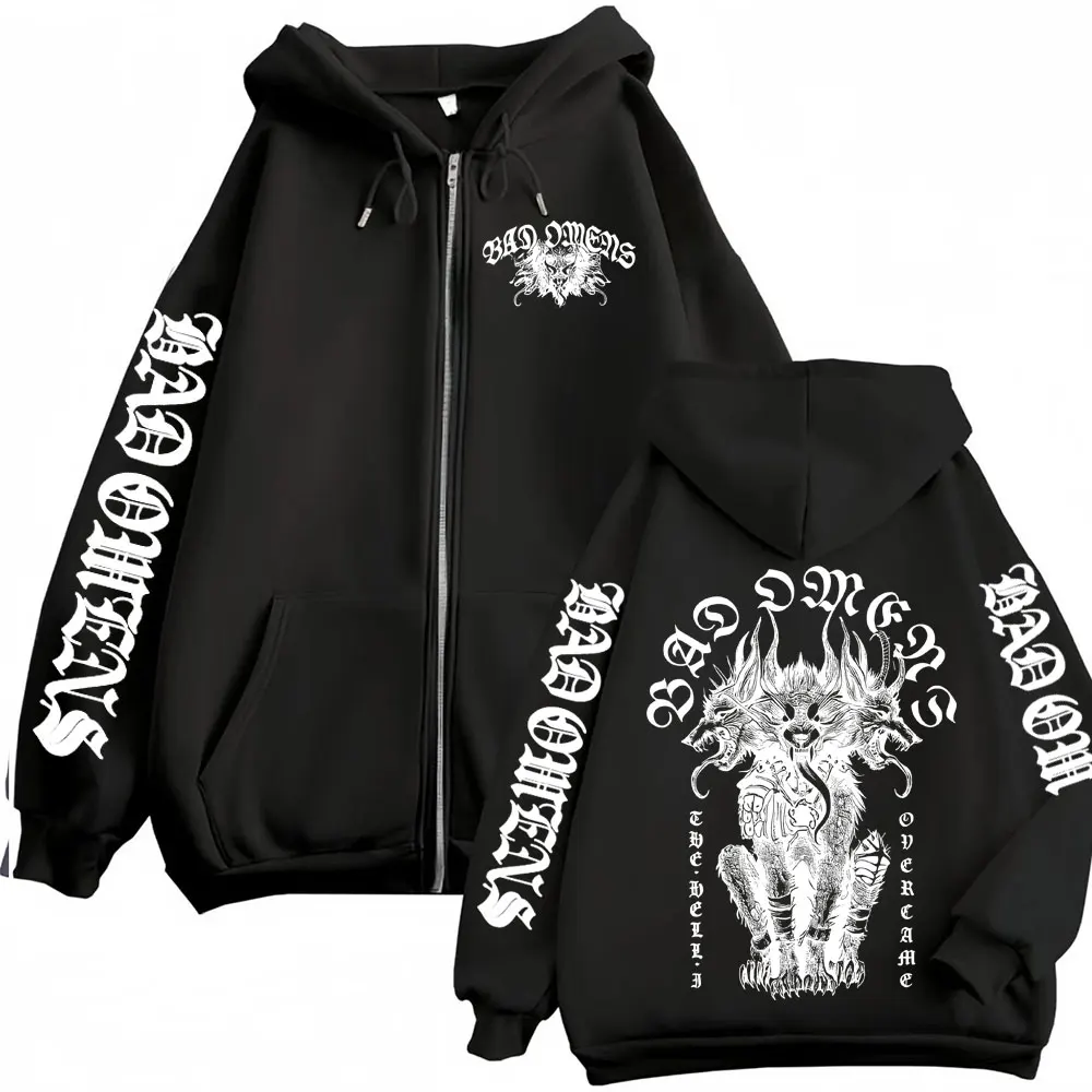 Bad Omen Band DYFL NA Tour Merch 2026 Jacket Sweatshirts Men's Harajuku Hip Hop Punk Zip Up Hoodie Casual Loose Zipper Pullovers