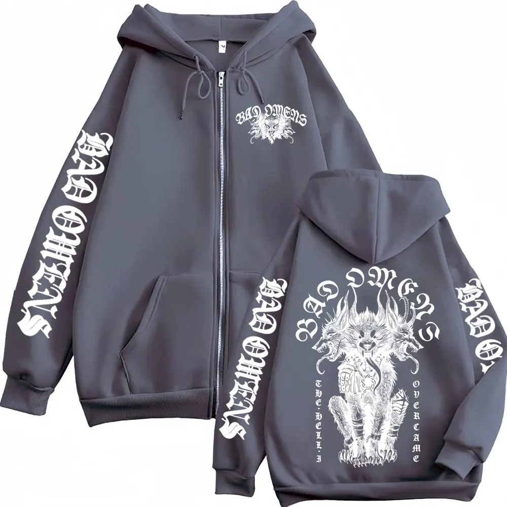 Bad Omen Band DYFL NA Tour Merch 2026 Jacket Sweatshirts Men's Harajuku Hip Hop Punk Zip Up Hoodie Casual Loose Zipper Pullovers