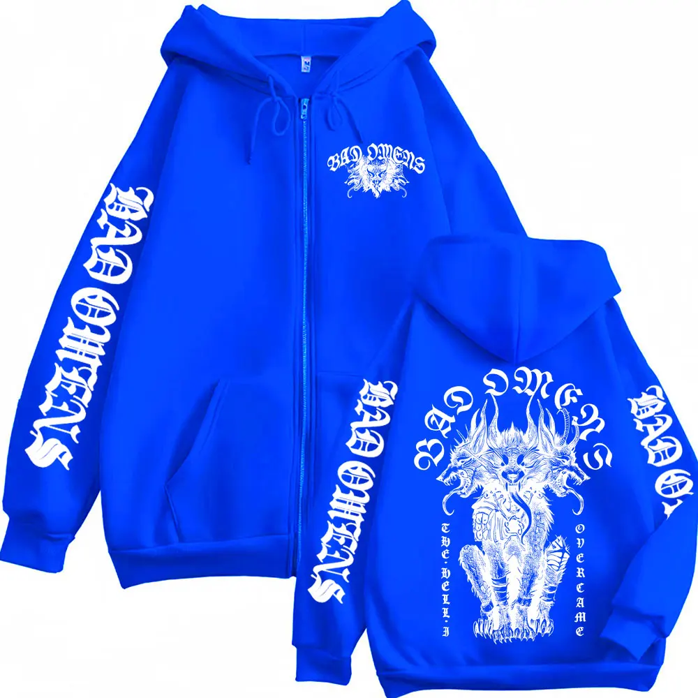 Bad Omen Band DYFL NA Tour Merch 2026 Jacket Sweatshirts Men's Harajuku Hip Hop Punk Zip Up Hoodie Casual Loose Zipper Pullovers