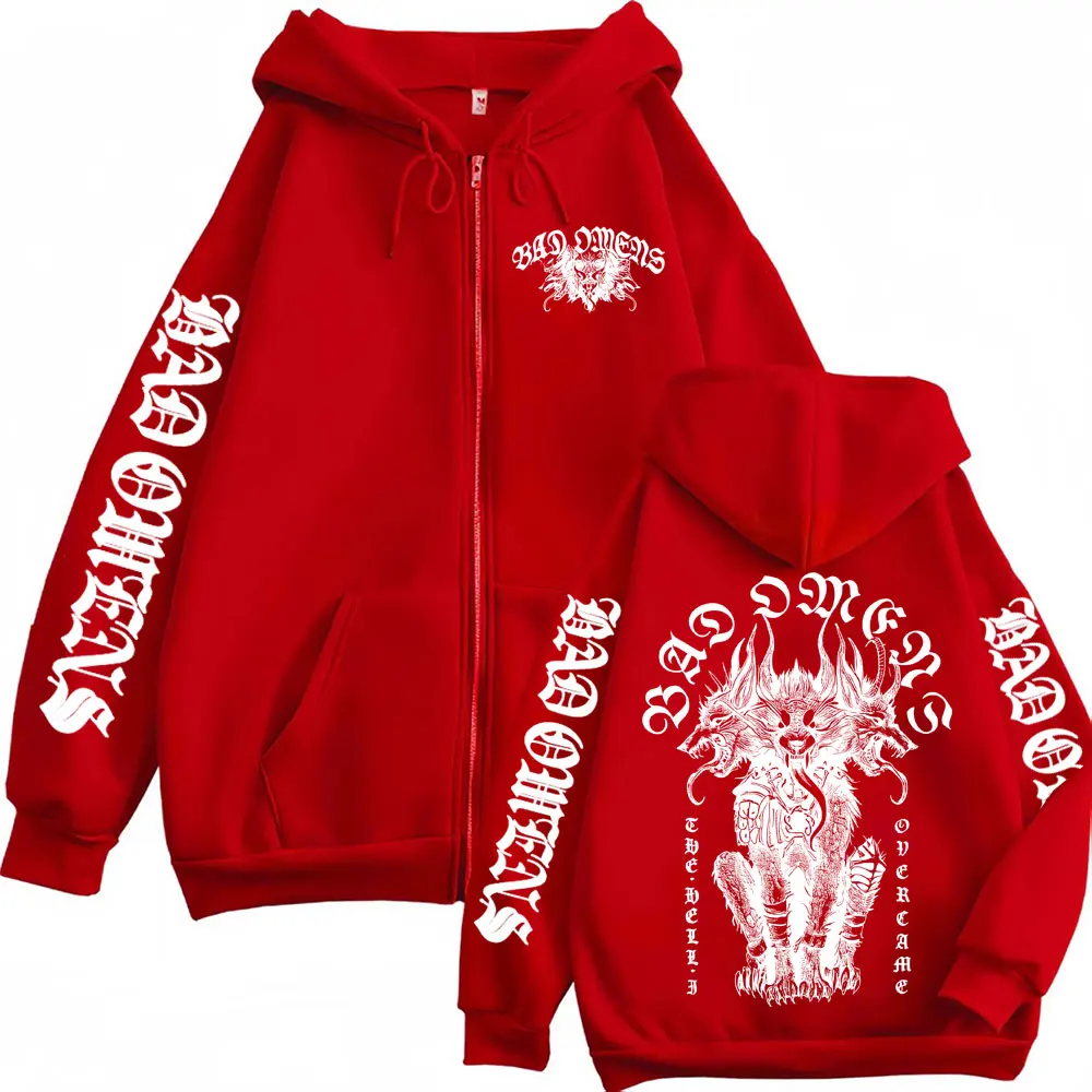 Bad Omen Band DYFL NA Tour Merch 2026 Jacket Sweatshirts Men's Harajuku Hip Hop Punk Zip Up Hoodie Casual Loose Zipper Pullovers