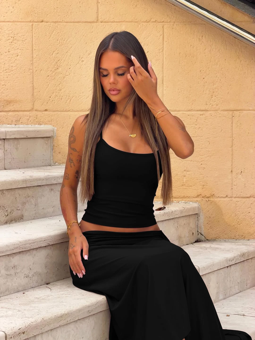 Hugcitar Fashion 2 Pcs Sest Solid Slips Sexy Slim Crop Camis Top Irregular Midi Skirt Women Clothes Beach Vacation Party Outfits