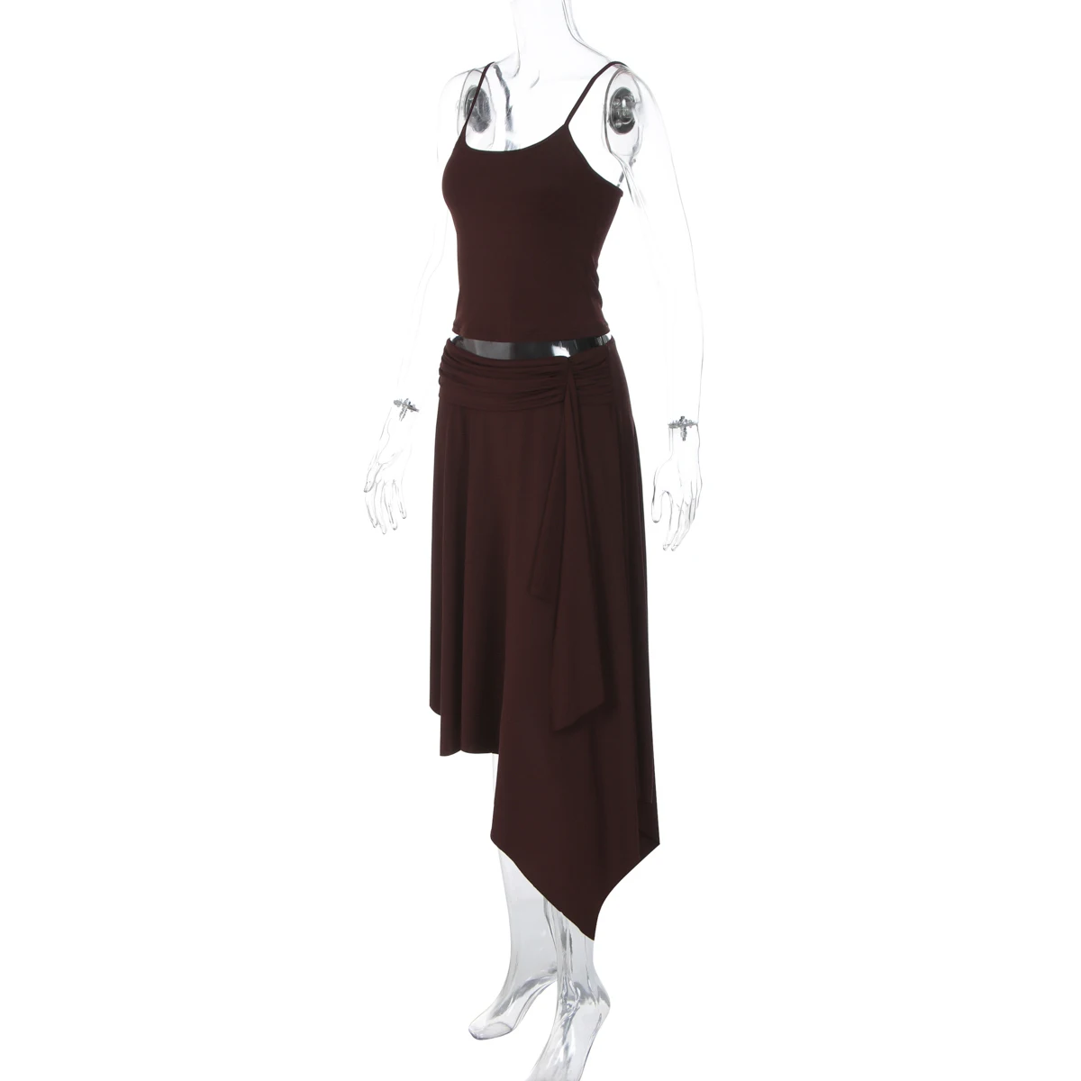 Hugcitar Fashion 2 Pcs Sest Solid Slips Sexy Slim Crop Camis Top Irregular Midi Skirt Women Clothes Beach Vacation Party Outfits