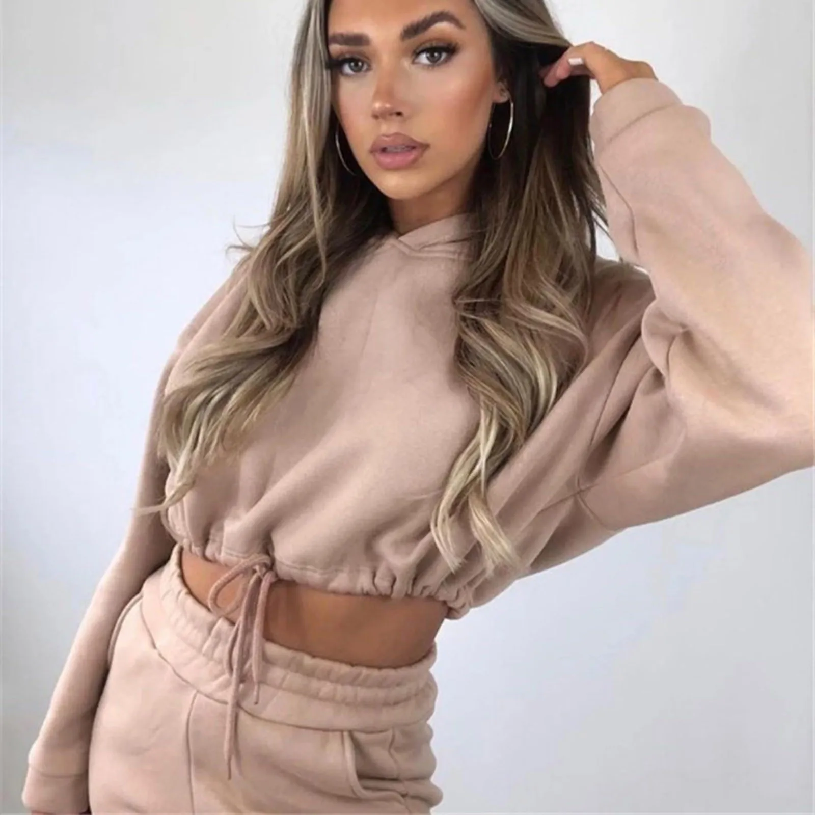 Women's Long-Sleeved Sports Suit, Casual Waist Wear Fashion Trend Two-Piece Set