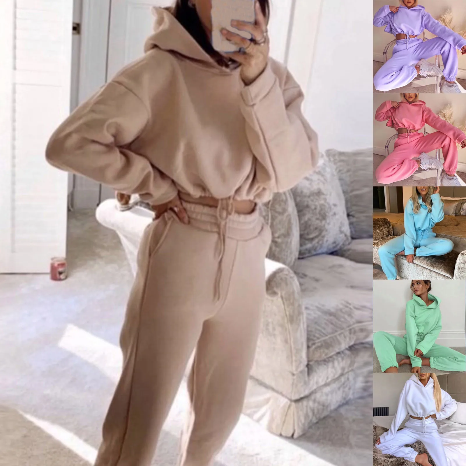 Women's Long-Sleeved Sports Suit, Casual Waist Wear Fashion Trend Two-Piece Set