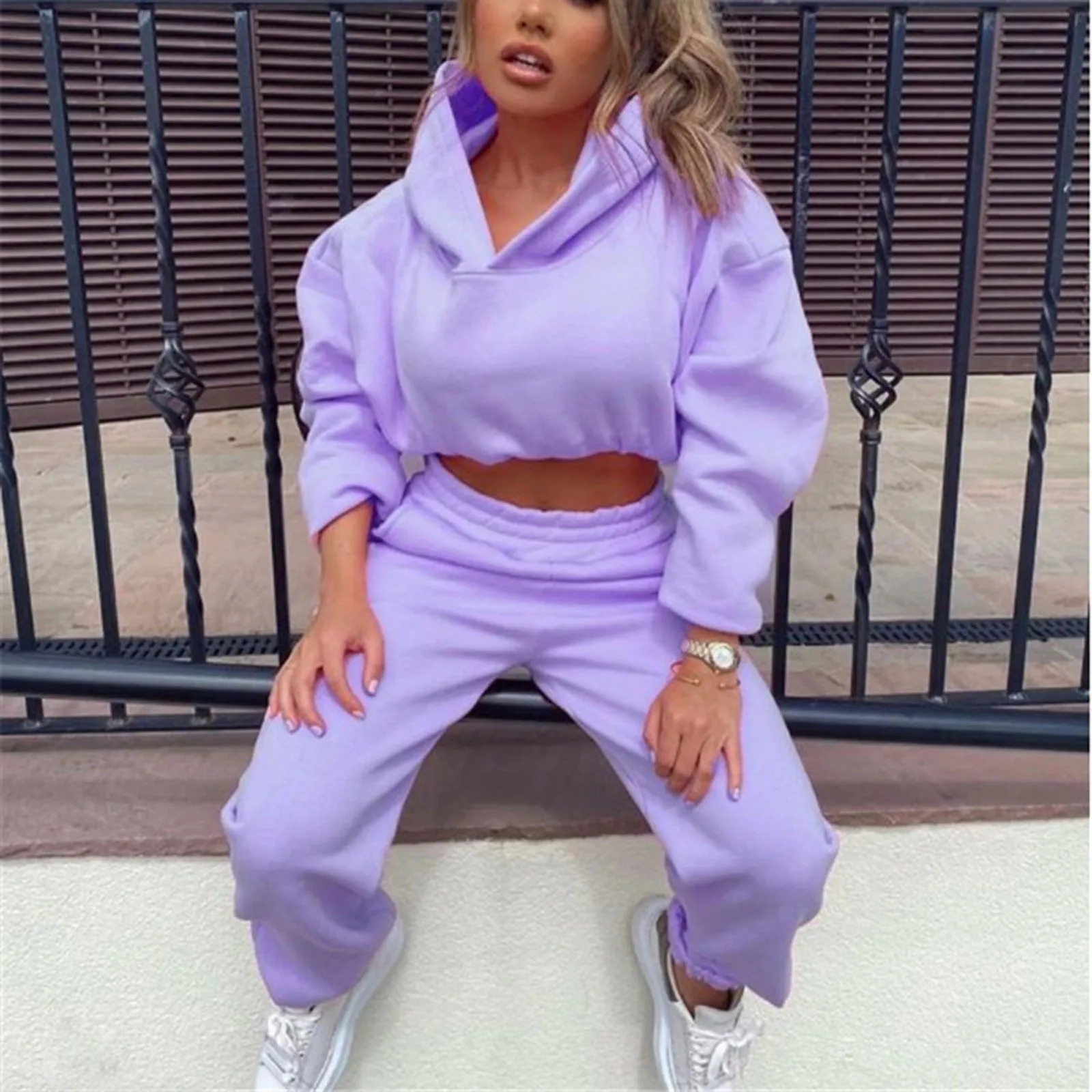 Women's Long-Sleeved Sports Suit, Casual Waist Wear Fashion Trend Two-Piece Set