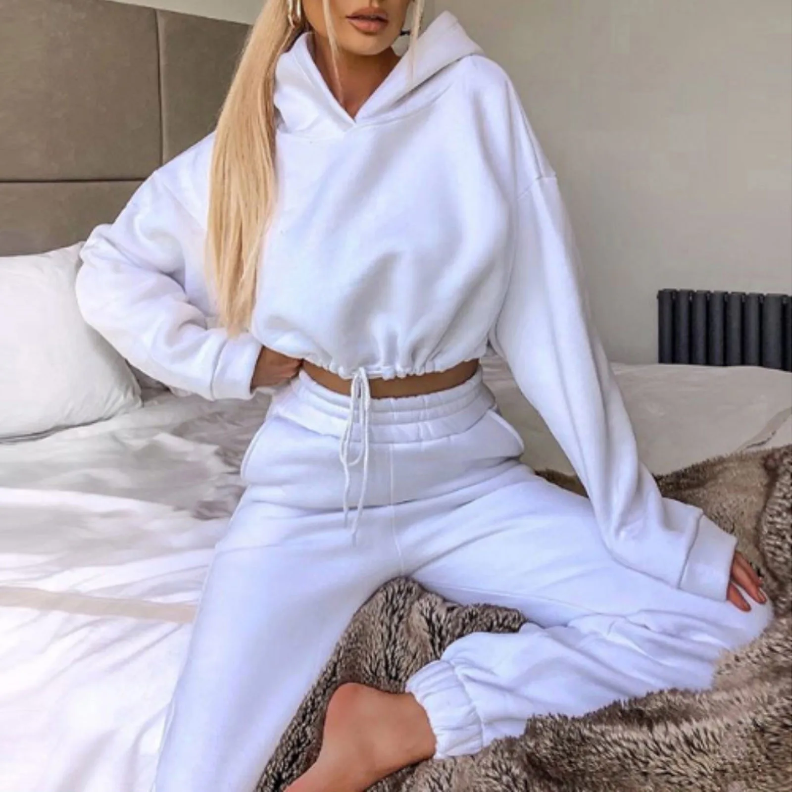 Women's Long-Sleeved Sports Suit, Casual Waist Wear Fashion Trend Two-Piece Set