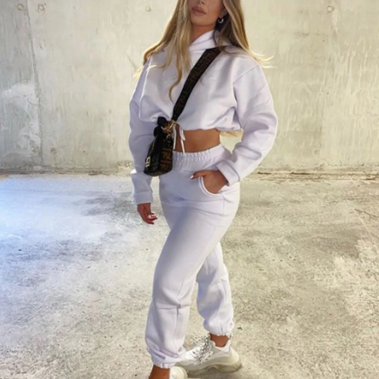 Women's Long-Sleeved Sports Suit, Casual Waist Wear Fashion Trend Two-Piece Set
