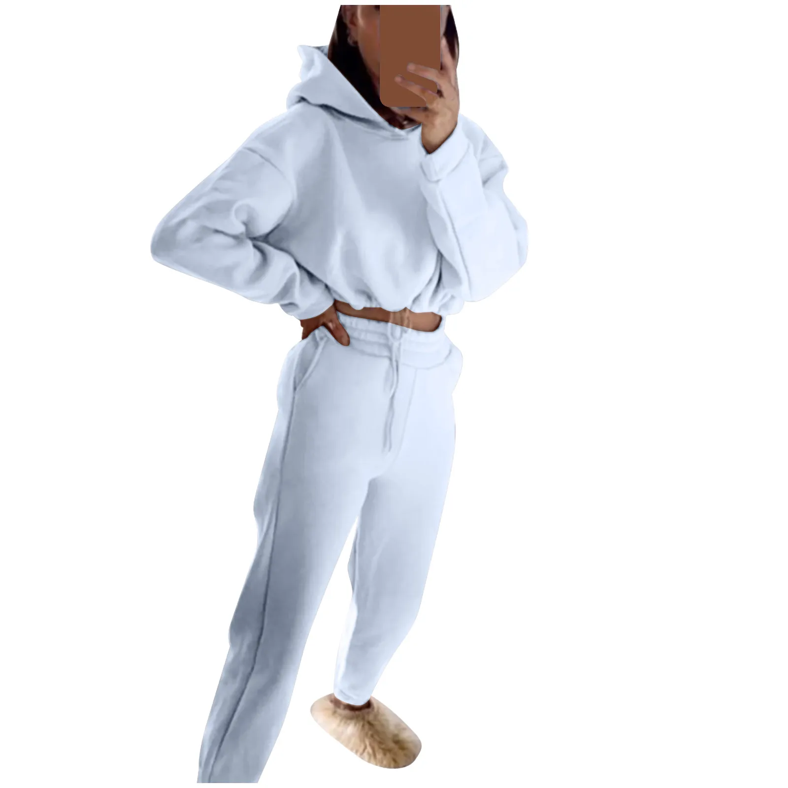 Women's Long-Sleeved Sports Suit, Casual Waist Wear Fashion Trend Two-Piece Set