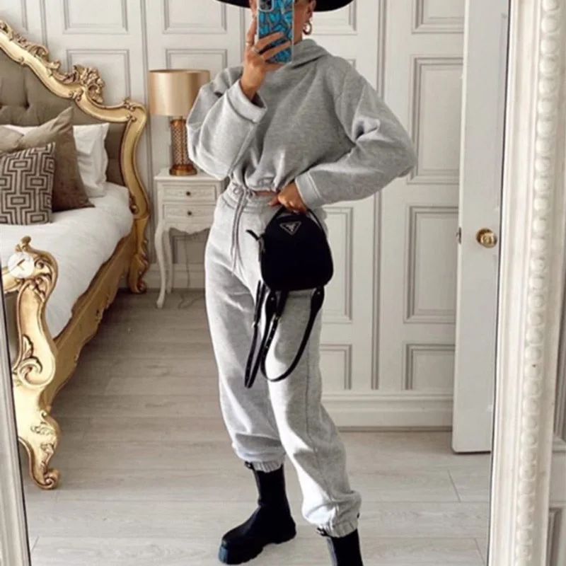 Women's Long-Sleeved Sports Suit, Casual Waist Wear Fashion Trend Two-Piece Set