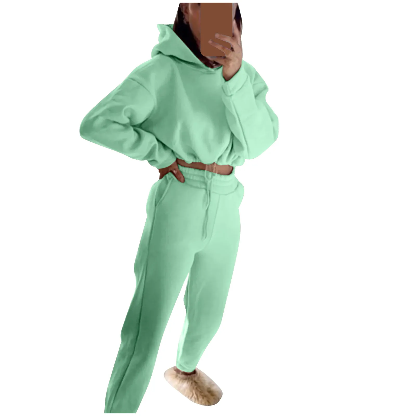 Women's Long-Sleeved Sports Suit, Casual Waist Wear Fashion Trend Two-Piece Set