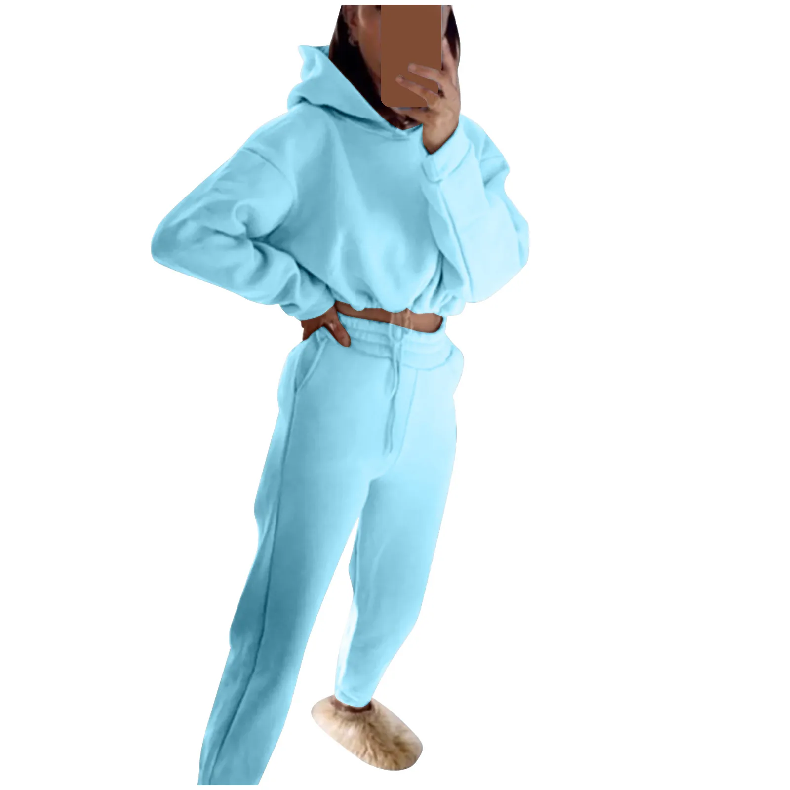 Women's Long-Sleeved Sports Suit, Casual Waist Wear Fashion Trend Two-Piece Set