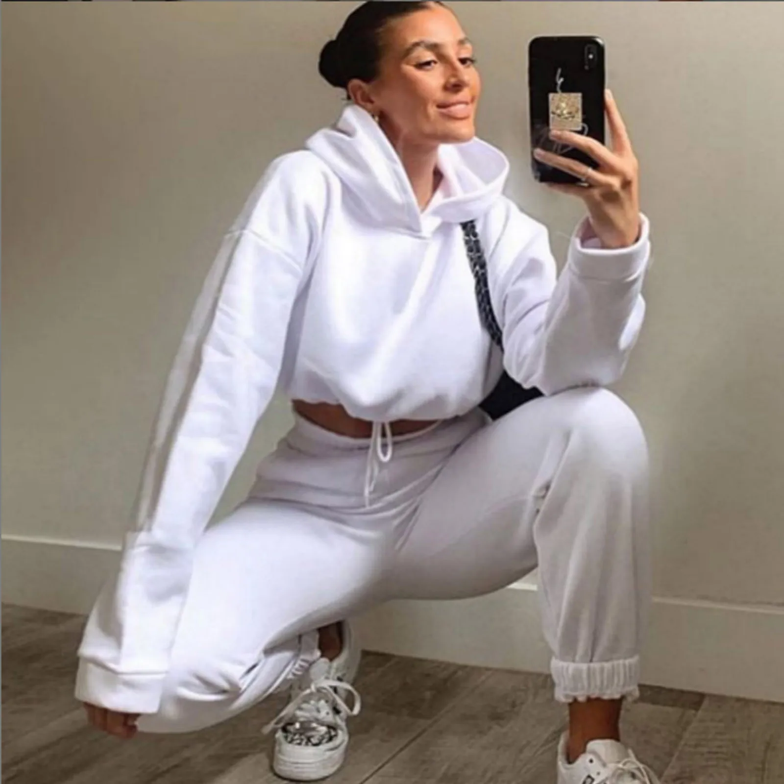 Women's Long-Sleeved Sports Suit, Casual Waist Wear Fashion Trend Two-Piece Set