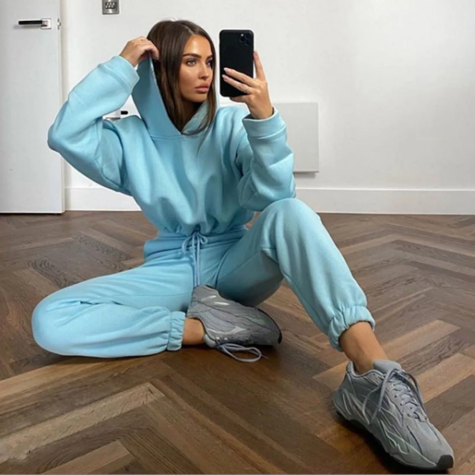 Women's Long-Sleeved Sports Suit, Casual Waist Wear Fashion Trend Two-Piece Set