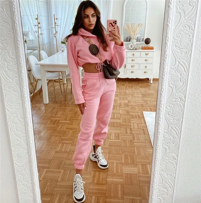 Women's Long-Sleeved Sports Suit, Casual Waist Wear Fashion Trend Two-Piece Set