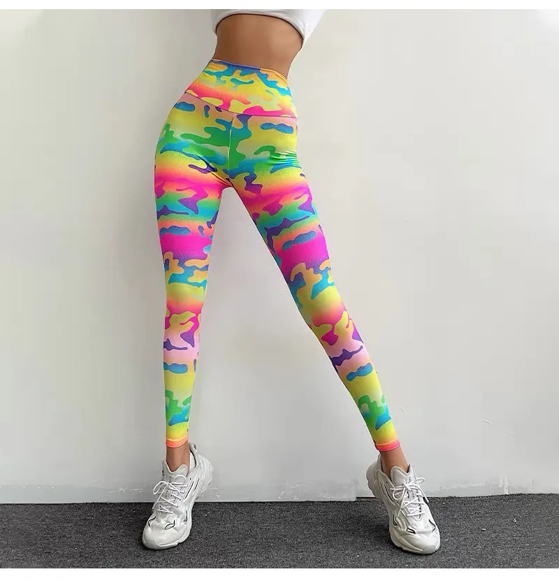 European and American Printed Slim Fit Hip Lifting Digital Color Yoga Pants Leggings with High Waist and Abdominal Compression