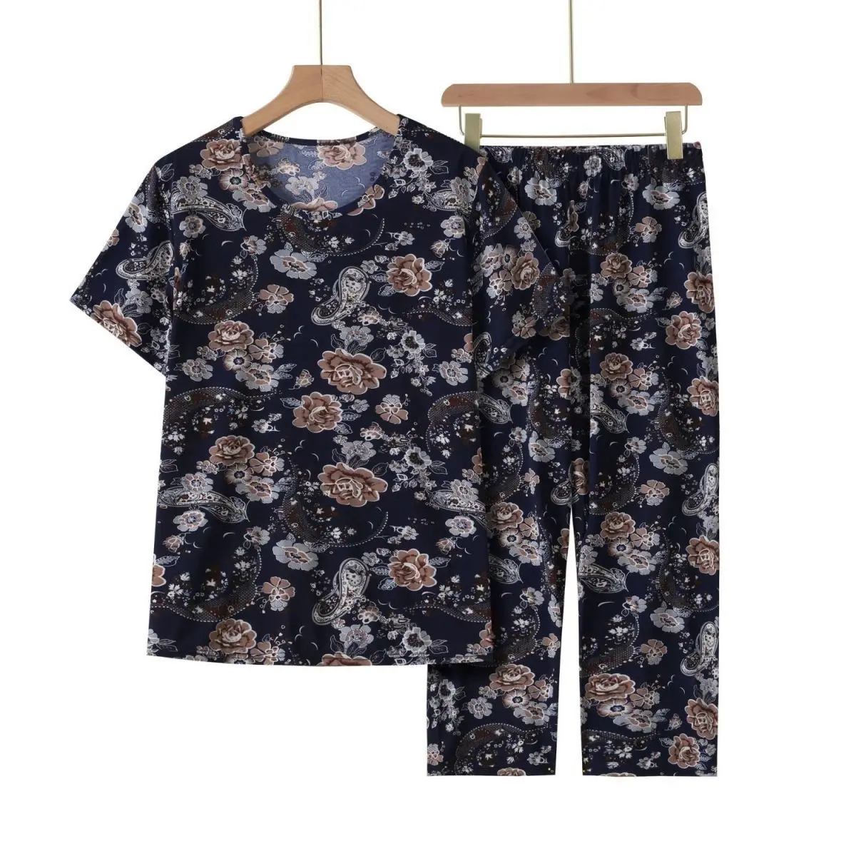 Casual Ice Silk Suit Loose Large Size Suit Short-sleeved Top Loose Two-piece Suit Plus Size Summer Outfits Pijamas Feminino
