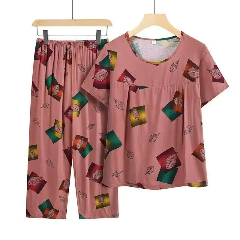 Casual Ice Silk Suit Loose Large Size Suit Short-sleeved Top Loose Two-piece Suit Plus Size Summer Outfits Pijamas Feminino