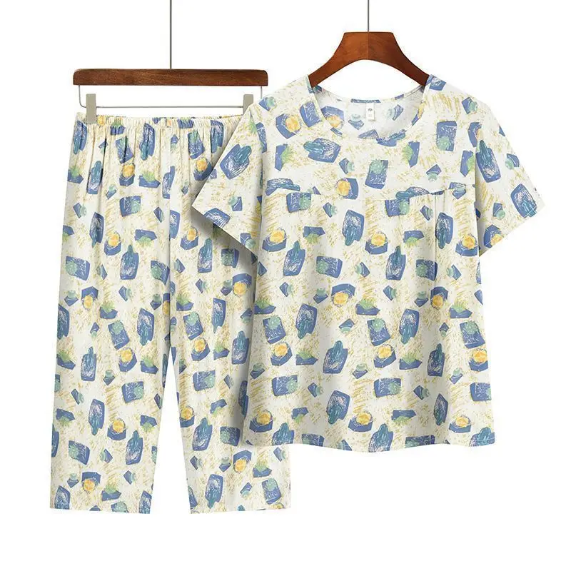 Casual Ice Silk Suit Loose Large Size Suit Short-sleeved Top Loose Two-piece Suit Plus Size Summer Outfits Pijamas Feminino