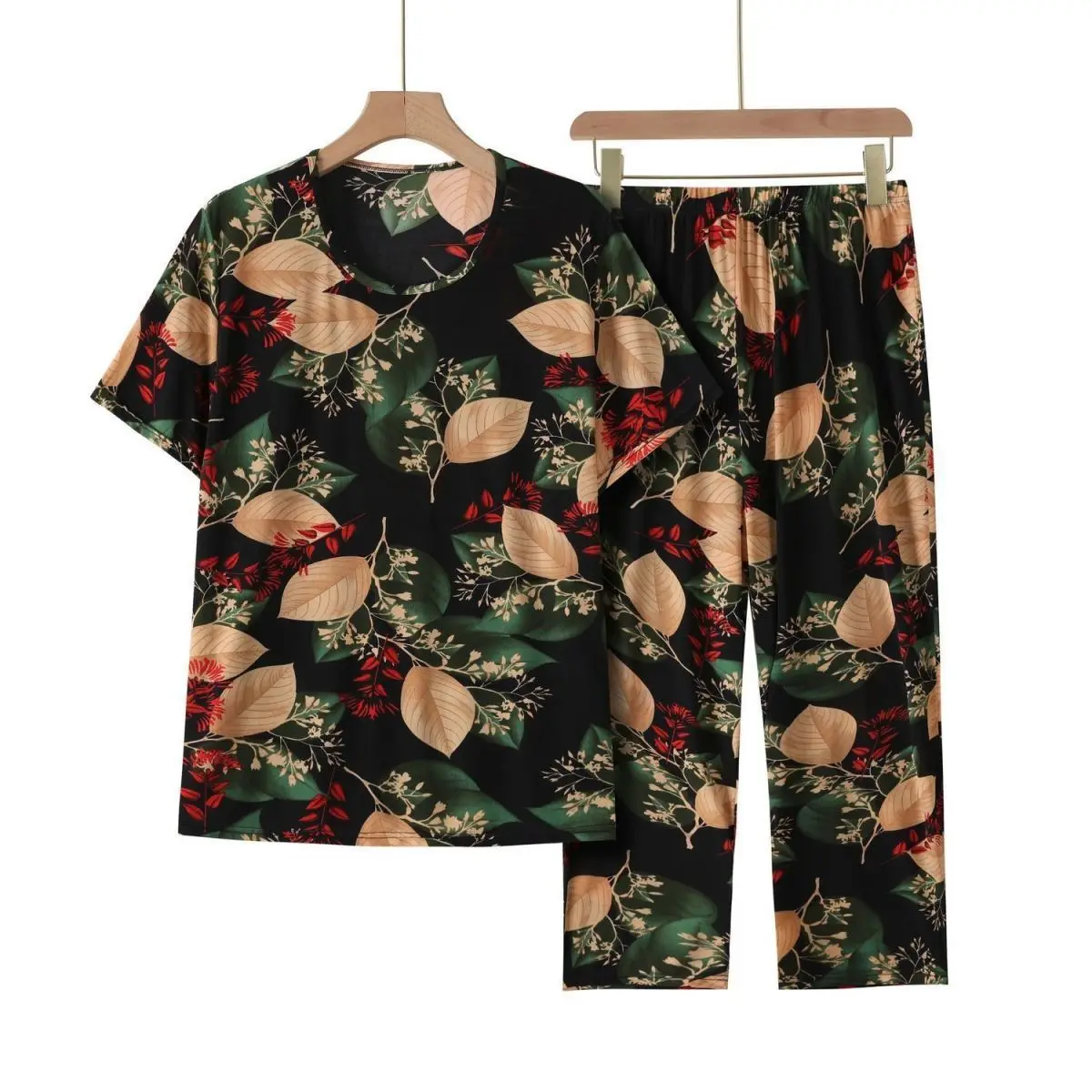 Casual Ice Silk Suit Loose Large Size Suit Short-sleeved Top Loose Two-piece Suit Plus Size Summer Outfits Pijamas Feminino