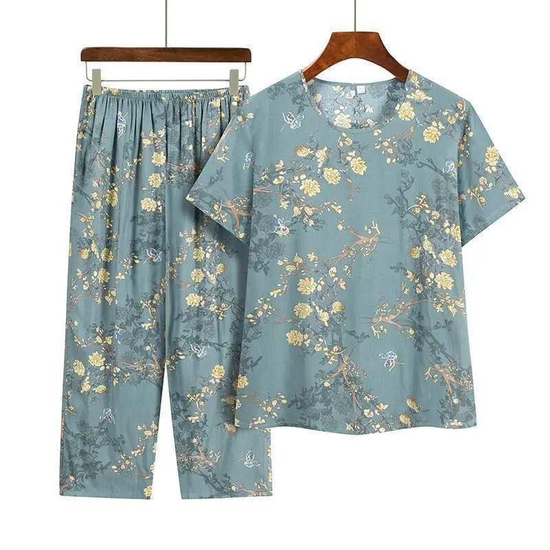 Casual Ice Silk Suit Loose Large Size Suit Short-sleeved Top Loose Two-piece Suit Plus Size Summer Outfits Pijamas Feminino