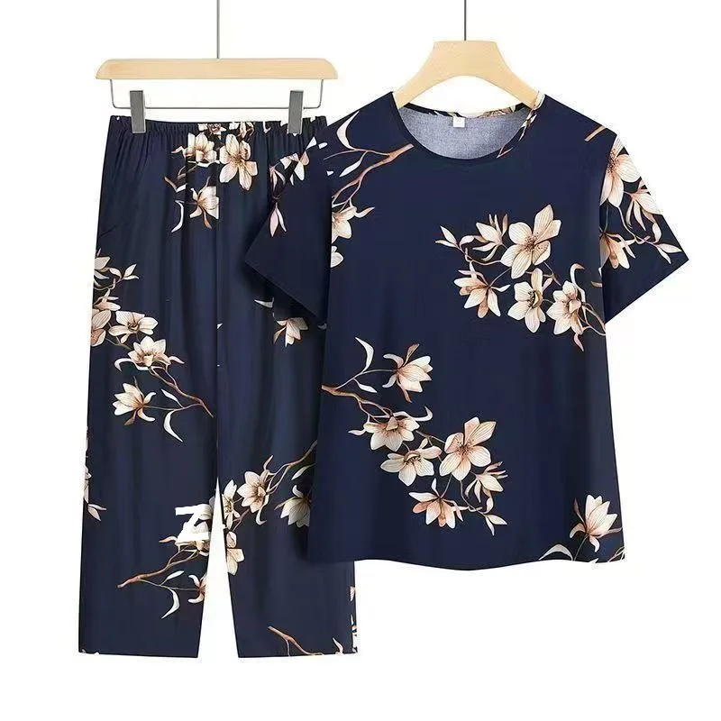 Casual Ice Silk Suit Loose Large Size Suit Short-sleeved Top Loose Two-piece Suit Plus Size Summer Outfits Pijamas Feminino