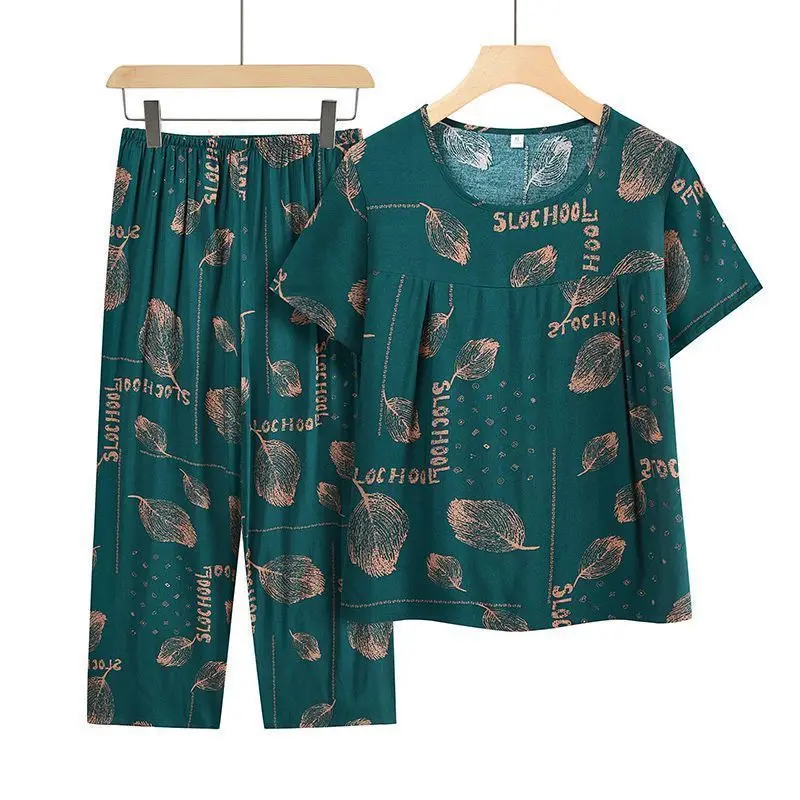 Casual Ice Silk Suit Loose Large Size Suit Short-sleeved Top Loose Two-piece Suit Plus Size Summer Outfits Pijamas Feminino