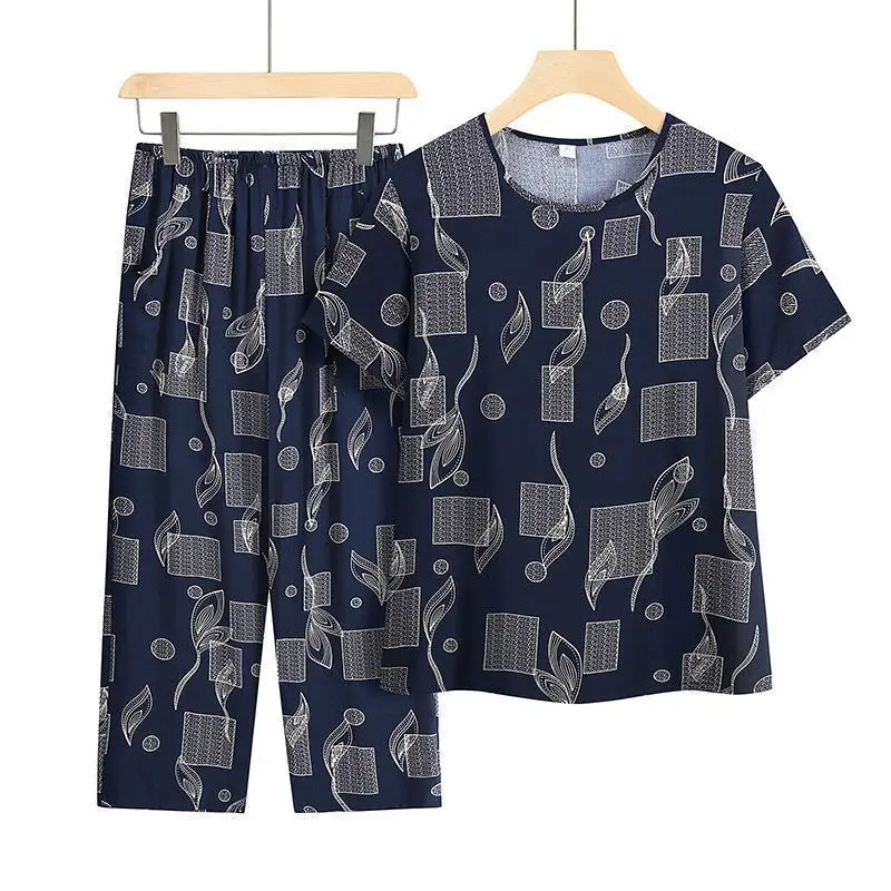 Casual Ice Silk Suit Loose Large Size Suit Short-sleeved Top Loose Two-piece Suit Plus Size Summer Outfits Pijamas Feminino