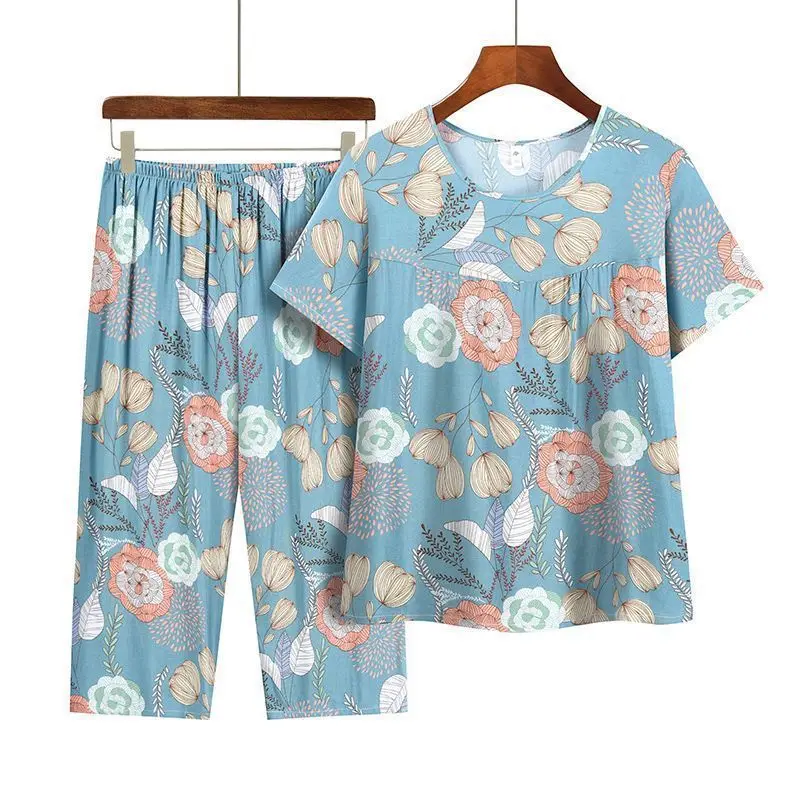 Casual Ice Silk Suit Loose Large Size Suit Short-sleeved Top Loose Two-piece Suit Plus Size Summer Outfits Pijamas Feminino