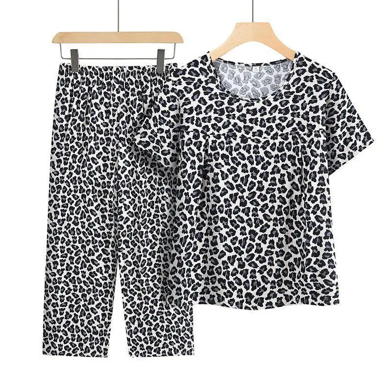 Casual Ice Silk Suit Loose Large Size Suit Short-sleeved Top Loose Two-piece Suit Plus Size Summer Outfits Pijamas Feminino