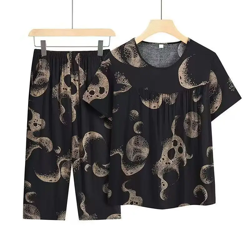 Casual Ice Silk Suit Loose Large Size Suit Short-sleeved Top Loose Two-piece Suit Plus Size Summer Outfits Pijamas Feminino