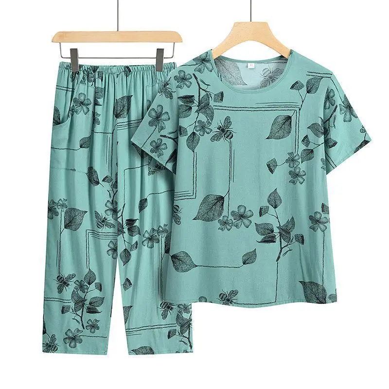 Casual Ice Silk Suit Loose Large Size Suit Short-sleeved Top Loose Two-piece Suit Plus Size Summer Outfits Pijamas Feminino