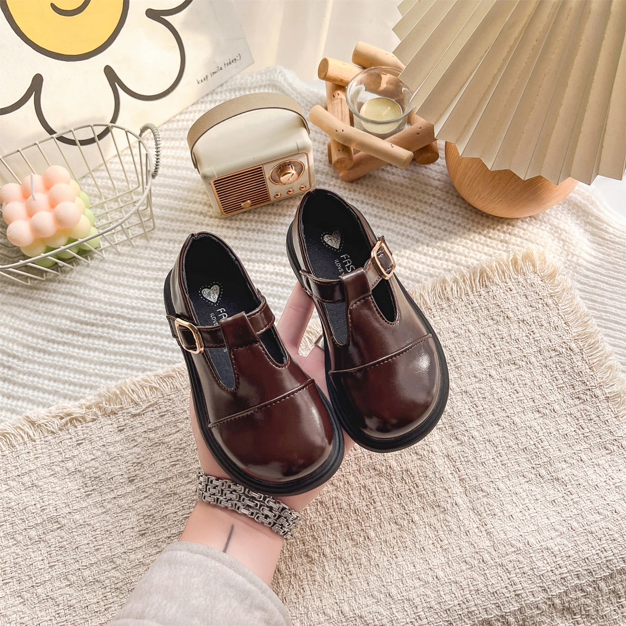 Spring Girl's Leather Shoes Sewing Hook-loop Daily Chic Kid's Flat Shoe Black Brown Anti-slip Glossy School Children Shoes 7-12Y