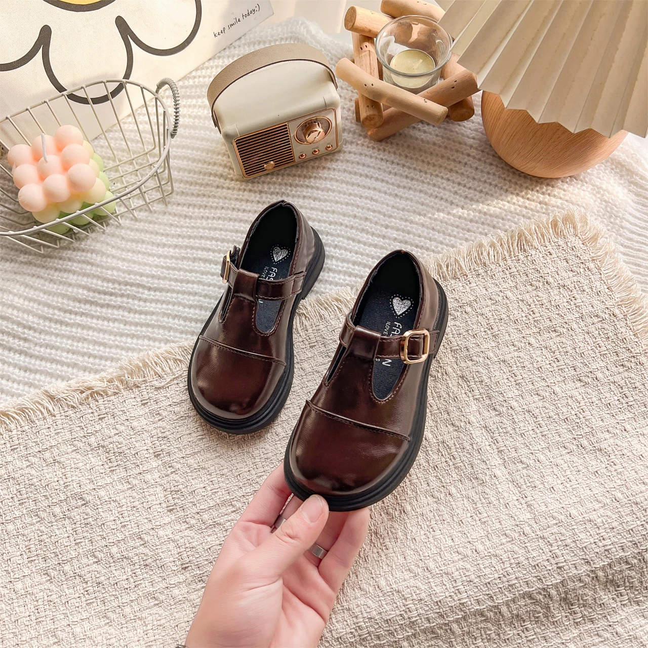 Spring Girl's Leather Shoes Sewing Hook-loop Daily Chic Kid's Flat Shoe Black Brown Anti-slip Glossy School Children Shoes 7-12Y