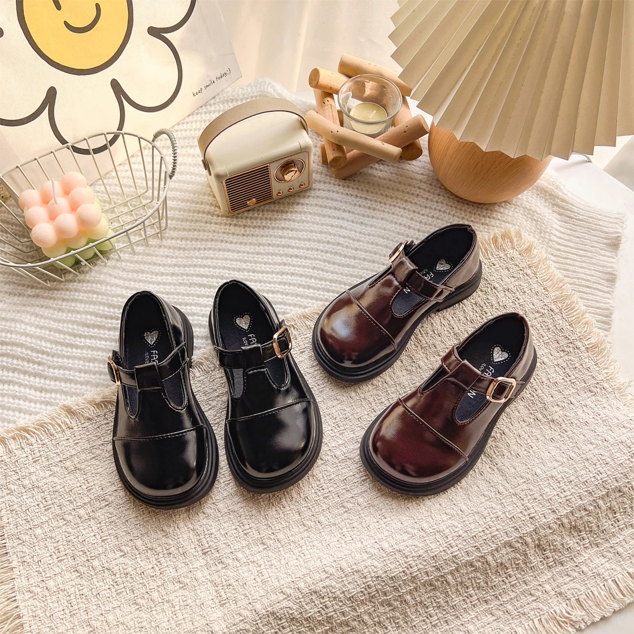 Spring Girl's Leather Shoes Sewing Hook-loop Daily Chic Kid's Flat Shoe Black Brown Anti-slip Glossy School Children Shoes 7-12Y