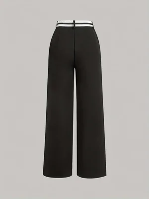 2026 Spring New Collection Black and White Contrast Waistband Wide-Leg Suit Pants Asymmetrical Striped High-Waist Straight-Leg Pants Plus Size Women's Workwear Office Outfit