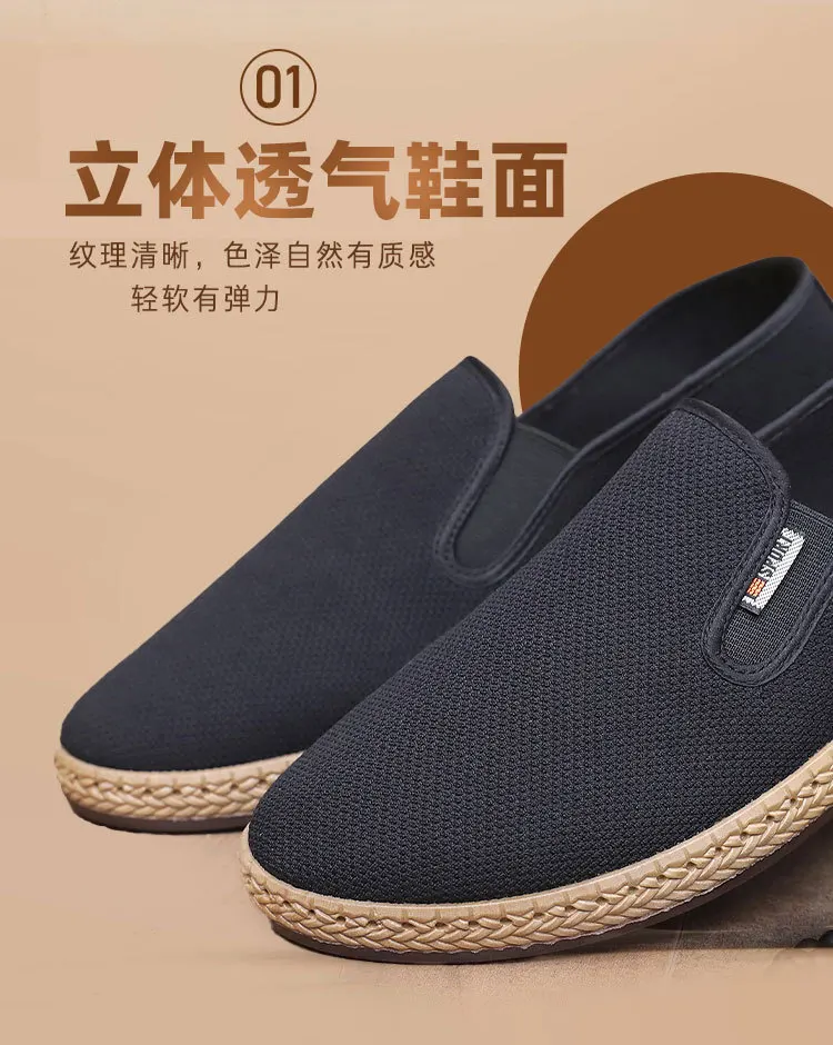 Summer Men's Mesh Shoes Hollow Breathable Lightweight Men's Cloth Shoes Soft soled Anti slip Men's Shoes