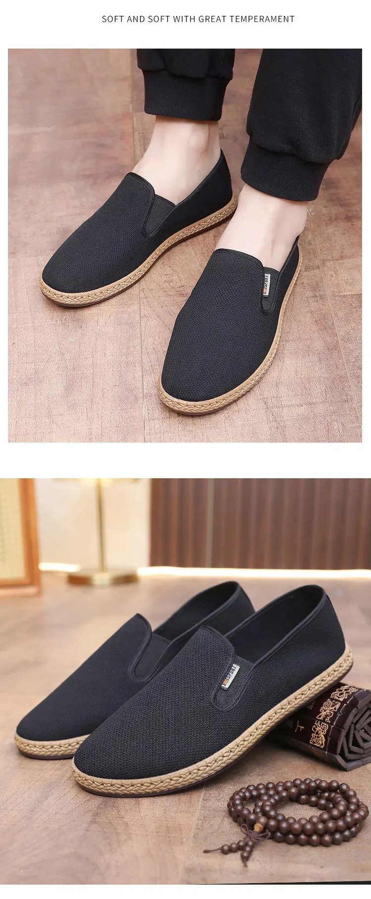 Summer Men's Mesh Shoes Hollow Breathable Lightweight Men's Cloth Shoes Soft soled Anti slip Men's Shoes