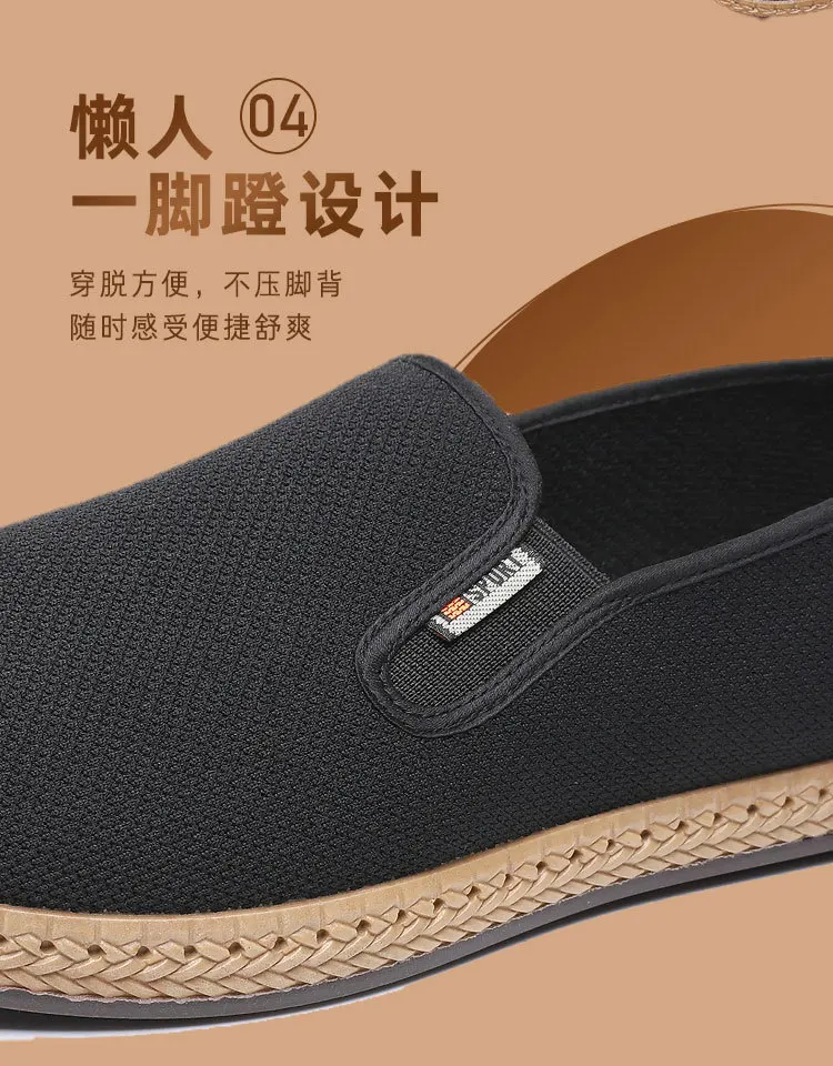 Summer Men's Mesh Shoes Hollow Breathable Lightweight Men's Cloth Shoes Soft soled Anti slip Men's Shoes