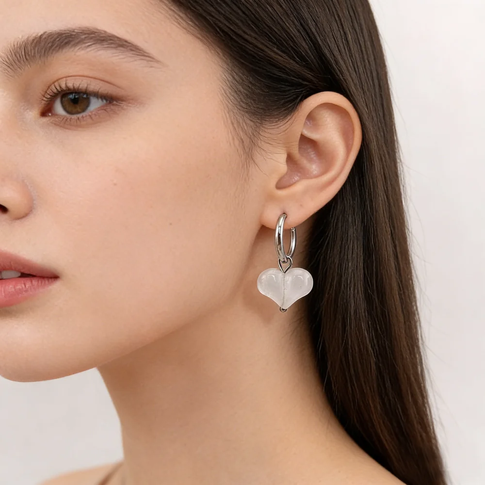 HUIDANG 2026 New In Heart Earring Ohrringe Woman Hoop Earring 316 Stainless Steel With Natural Stone