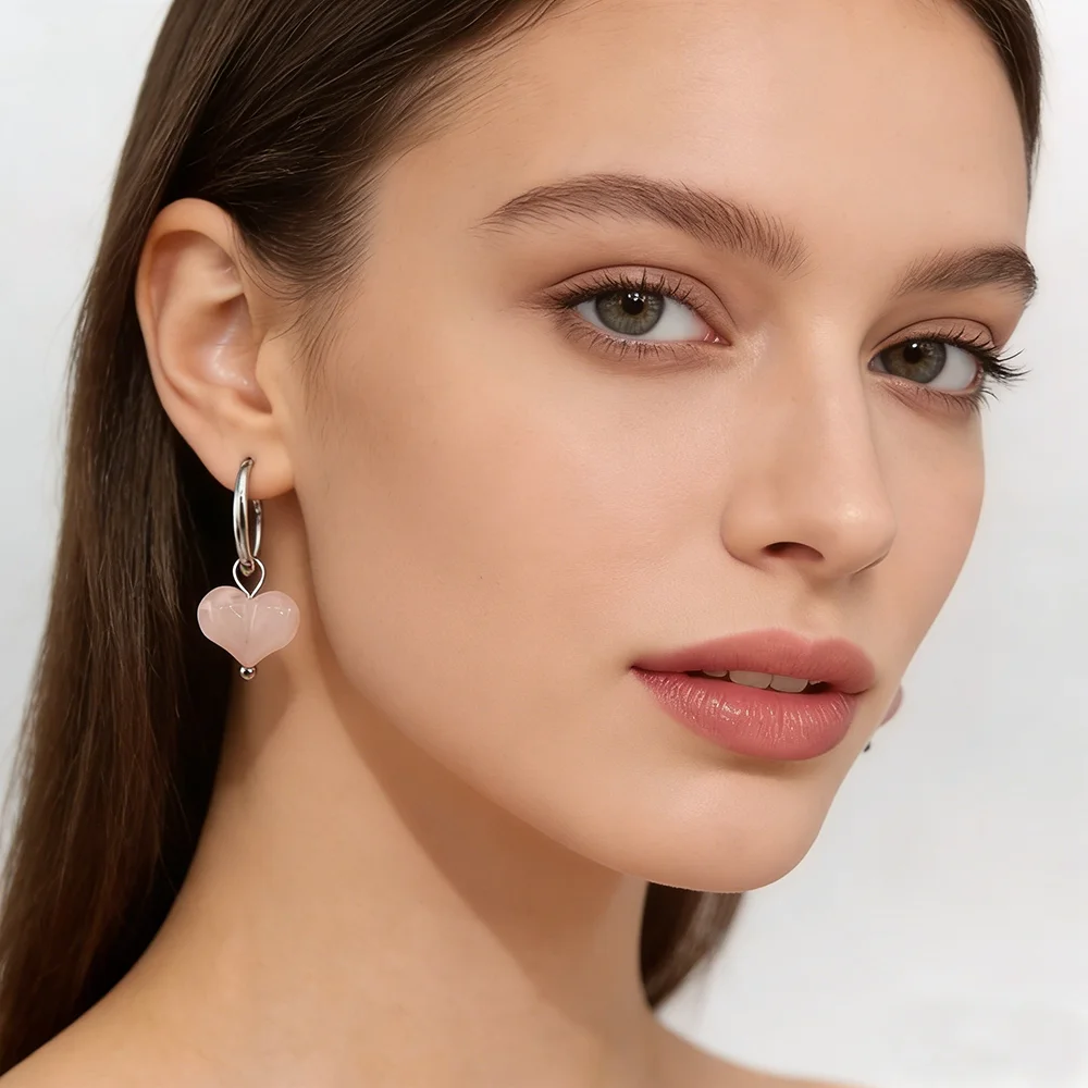 HUIDANG 2026 New In Heart Earring Ohrringe Woman Hoop Earring 316 Stainless Steel With Natural Stone