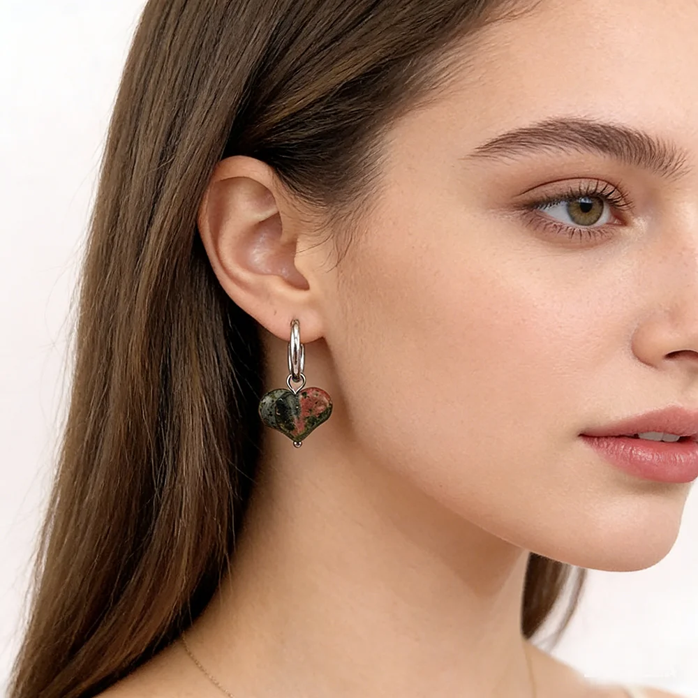 HUIDANG 2026 New In Heart Earring Ohrringe Woman Hoop Earring 316 Stainless Steel With Natural Stone