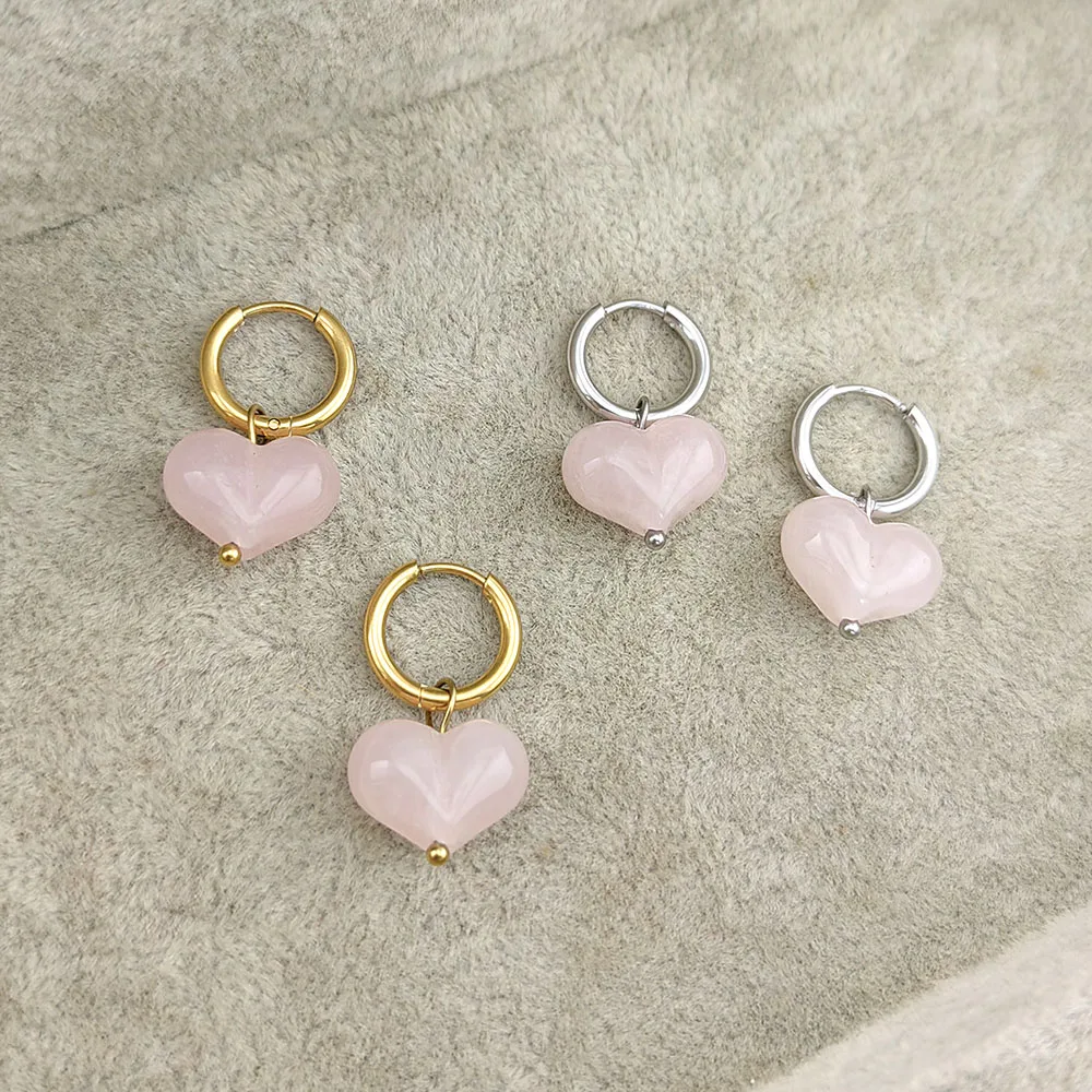HUIDANG 2026 New In Heart Earring Ohrringe Woman Hoop Earring 316 Stainless Steel With Natural Stone