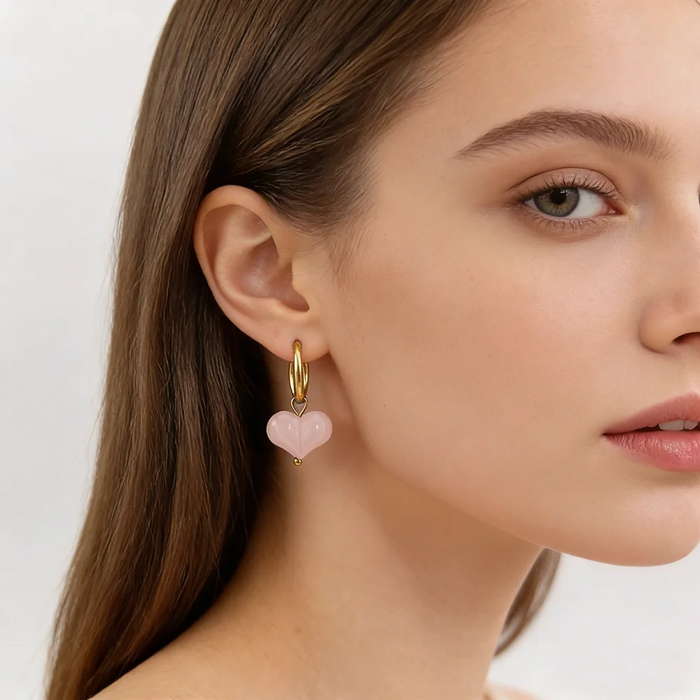 HUIDANG 2026 New In Heart Earring Ohrringe Woman Hoop Earring 316 Stainless Steel With Natural Stone